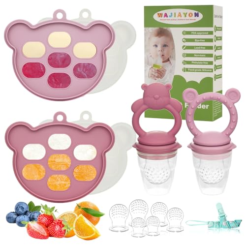 Baby Breastmilk Popsicle Molds & Baby Fruit Feeder (6 Pack), WAJIAYON Infant Food Freezer Tray Storage Containers, Silicone Teething Pacifier Feeder and Teether for Babies - color: 3-Pink