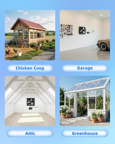8'' Upgraded Shutter Exhaust Fan with Thermostat & Remote, 2 PCS | Automatic On/Off by Temperature, 760 CFM Wall Mounted Garage Fan for Attic, Greenhouses, Sheds, Chicken Coops & Shops - size: 8''-2 Packs