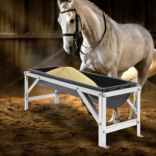 Livestock Feed Trough, 35L/9.25Gal Large Capacity Livestock Feeder with Triangular-Structure, Heavy Duty Metal Stand, Goat Water Trough for Sheep,Deer, Pigs, Horses, Cows, Lambs,Calves in Farm (Black) - color: Black