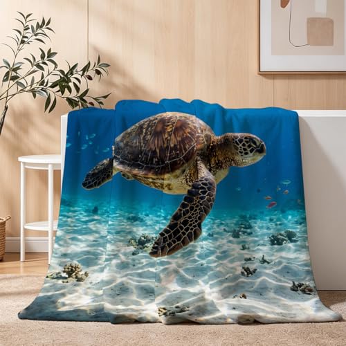 Tropical Ocean Turtle Throw Blanket, Flannel Fleece 40" x 50" | Yujiiso Tropical Ocean Turtle Blanket Lightweight Decor for Living Room, Bedroom, Office and Travel, Home Decor Gift - color: Tropical Ocean Blue Water Turtle, size: 40"x50"