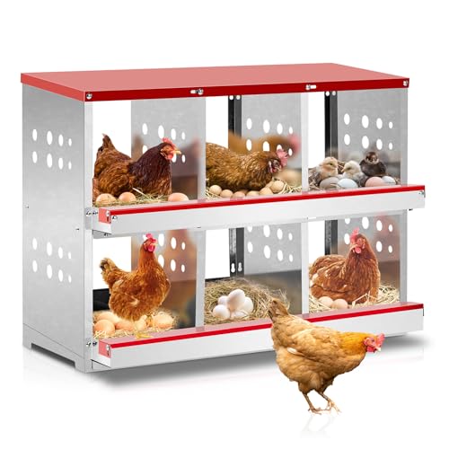 Outvita Chicken Nesting Box, 6 Compartments Roll Away Nesting Boxes, 6 Room Wall Mountable Egg Laying Boxes for Hen, Red - size: 84.0"L x 43.0"W x 60.5"H