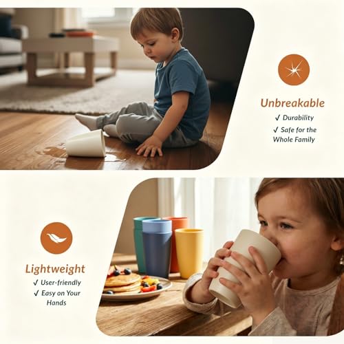 Homienly Water Cups Wheat Straw Drinking Glasses Cups 12oz Unbreakable Cups,Microwave and Dishwasher Safe Cup Set,6 PCS Stackable Cups for Kitchen,Camping-Colorful - color: MatteMulti, size: 12 Ounces
