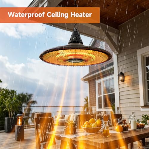 Ceiling Electric Outdoor Heater Wall-Mounted Hanging Patio 1500W Infrared Carbon Fiber Tube Heating Wall Heater for Gazebo, Balcony, Brown