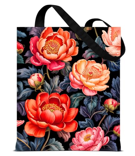 Aesthetic Floral Canvas Tote Bag - Reusable Shoulder Tote Bag for Women Lady Casual Vacation, Shopping, Work, Gym - color: 6