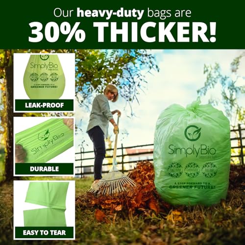 Simply Bio 60-65 Gallon Compostable Trash Bags Liners Flat-Top, Heavy Duty Extra Thick 2 Mil, 242.27 Liter, 12 Bags, Lawn, Yard, and Restaurant Use, ASTM D6400, US BPI, OK Compost Home Certified - size: 1 Count (Pack of 12), style: Flat-Top (64 Gal, 2 mil