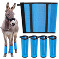 Donkey Fly Boots Set of 4, UV-Proof Breathable Mesh Leg Wraps with Built-in Nylon Support, Non-Slip Adjustable Closures, Summer Protection for Farm Donkeys, Pony, Mule(Mini,Blue,4) - color: Blue