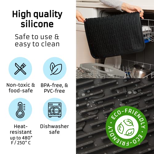 HOTPOP XXL 24"x18" Large Black Dish Silicone Drying Mat and Trivet - Dishwasher Safe, Heat Resistant, Eco-conscious - Rubber Dish Drying Mat, Silicone Dish Mat for Kitchen Counter (24x18 Inches) - style: (24"x18"), Black