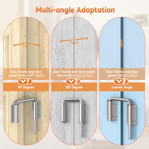 Upgraded Sliding Door Loop Lock, Gate Latches, Silver | 90/180 Degree Patio-Security U-Bolt Latch Lock for Barn Door, Closet, Fence, Window, Multi-Angle, Aluminum Alloy - color: Silver-1PC