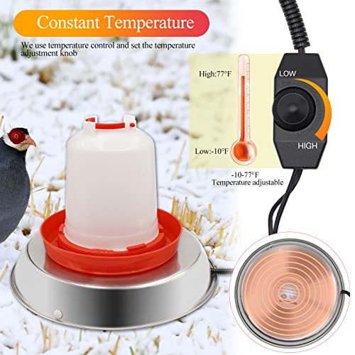 Chicken Waterer Heater,14 Inch Poultry Water Heated Base for Winter | 5 Gallon Freeze Proof Heated Chicken Waterer with Anti-bite Cable for Poultry Fountains Water Bowl Plastic Metal Waterer
