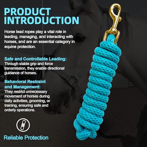 5/8" x 8' Nylon Horse Lead Rope with Cast Iron Hardware(Lake Blue) | Durable nylon material, cast iron hardware, ideal for daily use, training and showing. - color: Lake Blue