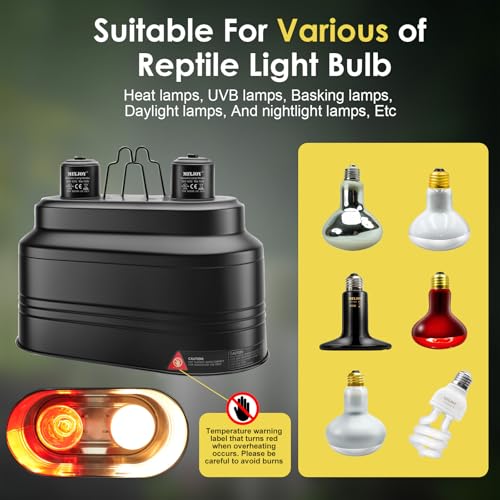 MIXJOY Dual Reptile Light Fixture, Max 160W Each Heat Lamp Fixture with Separate Switches, Fits Reptile Light/Heat Lamp/UVB Light for Lizards, Turtles, Snakes, and Amphibians