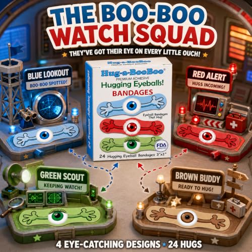Hugging Eyeballs! Super Fun Eyeball Adhesive Bandages from Hug-a-BooBoo, The Amazing Bandages that Hug! Hugging Eyeball Characters with Arms! 24 Ct Box - size: 24ct, style: Hugging Eyeballs