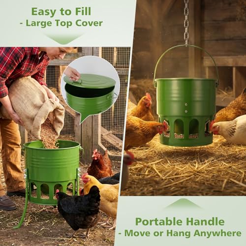 Tgeyd Metal Chicken Feeder, 20lb Large Chicken Feeder with 12 Feeding Ports | Durable Metal Construction, Clean Modern Look, 4 Adjustable Height Settings, Easy Assembly for Backyard Chicken Keeping