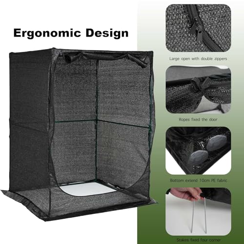 Portable Large 4'x4' Sunshade Cloth Gardening Net,Easy Set up Crops Shade Net 5.7FT Tall Cover, UV Resistant Plant 80% Sunblock for Vegetables,Fruits and Mini Flower Pot with Stakes - size: 4X4X5.74FT