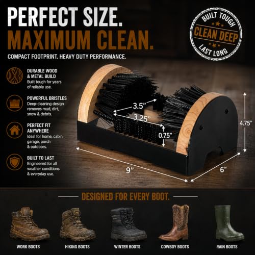 Heavy-Duty Metal and Wooden Base Shoe Cleaner and Boot Scraper, Portable or Floor-Mounted Scrubbing Brush for Indoor and Outdoor Use, All Weather Boot Cleaner - Removes Mud, Snow and Sand, Wooden - size: Wooden