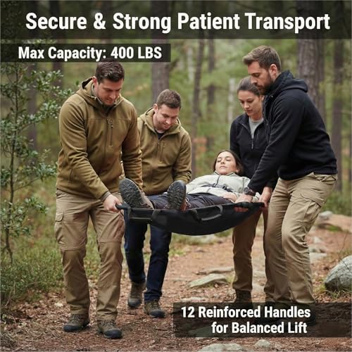 Portable Transport Stretcher with 12 Rubber Handles & Carrying Bag – Dog Stretcher & Gurney, Patient Animal Mover for Emergency Casualty Evacuation, 400lbs Capacity（Black） - color: Black2Pack, size: Two-Pack