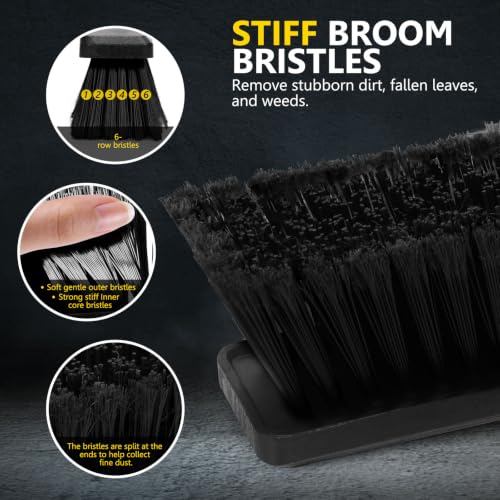 Masthome 24.8" Push Broom Heavy Duty Outdoor Stiff Bristle for Garage&Patio | 6-Layer Stiff Bristles|45° Angled Joint|Adjustable 47.2-56.9" Handle|Patio Garage Yard Concrete Cleaner|Non-Slip Rust Grip - color: Push Broom-black
