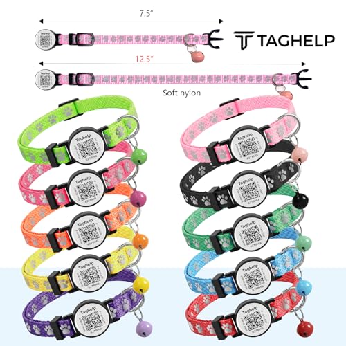 2 Pack QR Code Cat Collar with Instant Lost Pet Recovery System, Scan for Urgent Alerts & Location Info, Breakaway Reflective Collar with Safety Bell (Blue & Pink) - color: Paw pattern - Blue & Pink