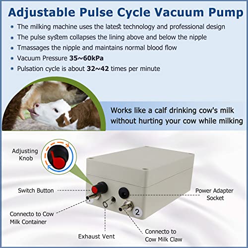 2026 Upgrade 7L Cow Milking Machine, Continuously Adjustable Suction Pulsation Vacuum Electric Milker, Portable Livstock Milking Machine with Stainless Bucket(US Plug)(7L Cow) - size: 7L Adjustable Cow Milking Machine