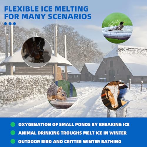 500W All Aluminum Cast Submersible De-Icer, Winter Snow/Ice Melter & Livestock Drinking Water Heater, Suitable for Poultry/Birds/Wildlife, 3M Long Cable for Outdoor Use