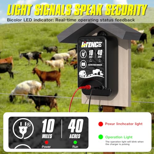 AC/DC 2 in 1 Power Supply, Electric Fence Energizer Kit for 10 Mile Preventing Wild Animal Intrusion, 40 Acre Coverage, 12V Input, 12KV 2 Joule Output, Electric Fence Charger for Livestock - color: BLACK-Complete Kit