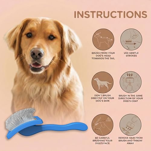 Slicker Brush for Dogs, Large Doodle Brush with Wooden Handle for Goldendoodle, Labradoodle & Poodles, Extra Long Pins for Dematting, Removing Mats & Thick Curly Coats(Blue,Large) - color: Blue