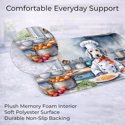 Caroline's Treasures Bedlington Terrier The Chef Memory Foam Kitchen Mat Machine Washable Anti-Fatigue Mat Cushion Comfort Bath Mat or Kitchen Rug - color: Bedlington Terrier 6199