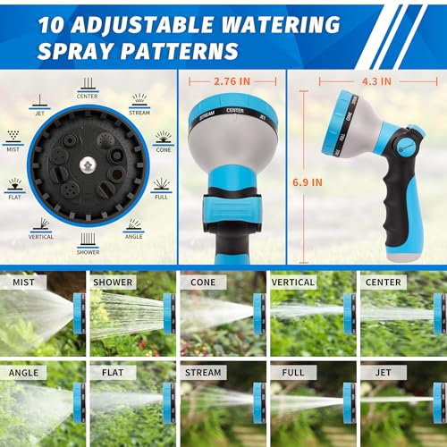 AUTOMAN Garden Hose Nozzle Sprayer - 10 Spray Patterns, 2 Pack Thumb Control Water Hose Nozzle Outdoor, Heavy Duty Spray Nozzles for Watering Garden, Cleaning Window, Washing Car, Showering Pets - color: Blue