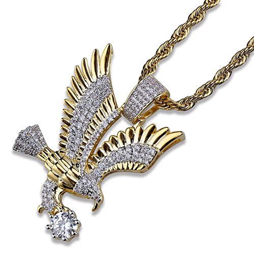 TOPGRILLZ Goat Chain Gold Necklace for Men Eagle Chain Rope Iced out Cubic Zirconia 14K Gold Plated Stainless Steel Necklace 24" Birthday Gifts - style: Gold