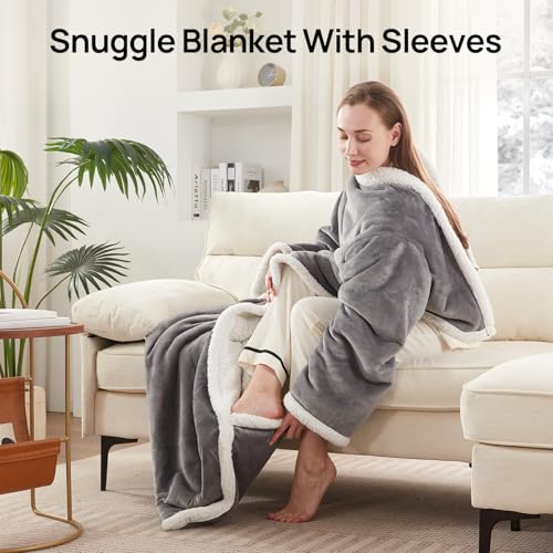 Westinghouse Wearable Heated Blanket with Foot Pocket, 50x70+18 Light Grey | Electric Snuggle Throw with Foot Pocket, Flannel Sherpa 6 Heating Levels & 2-10 Hours Auto Shut Off, Home Office Use - color: Light Grey&ivory, size: 70*50" Heated Snuggle Blanke