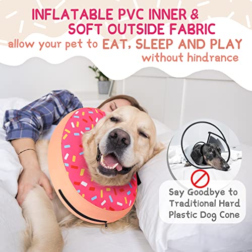 Supet Inflatable Dog Cone Collar Alternative After Surgery, Doggie Neck Donut Collar Recovery ECollar, Soft Dog Cone for Small Medium Large Dogs - color: Donut Pink, size: L-(Neck 11"-14")