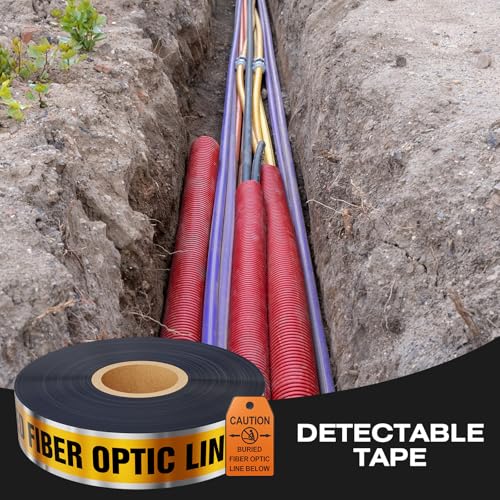 1000 Feet Caution Buried Fiber Optic Line Below Orange/Black Print Safety Tape with Above-Ground Caution Tag, 2 Inch x Foot 5 Mil, Detectable 2-Inch - style: Caution Buried Fiber Optic Line