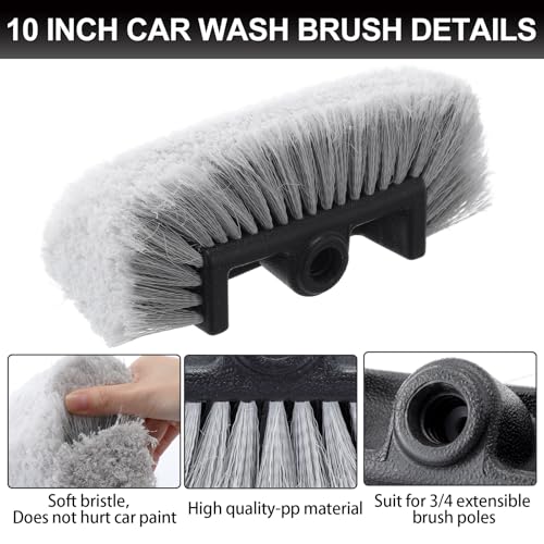 Vesici 4 Pcs Car Wash Brush Head with Soft Detailing Bristle Flow Thru Car Cleaning Brush Exterior Cars Wash Equipment for Auto Truck RV Boat Camper Washing, 10 Inch (Grey) - color: Gray
