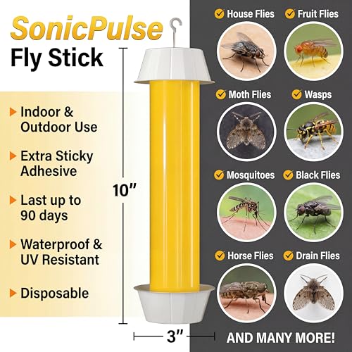 Sticky Fly Traps Indoor Outdoor 6 Pack, Super Sticky Hanging Hook Non-Toxic Fruit Fly Traps for Wasps Insects Moths Mosquitoes Fruit Flies Spiders Fleas Bugs and Gnats,Family and Pet Safe