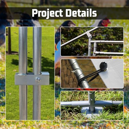 HEYTOWN Large Metal Chicken Coop Chicken Pen with Water-Resident and Anti-UV Cover Walk-in Poultry Cage Chicken Runs for Yard with Cover Duck Rabbit Dog House Outdoor - size: 26.2"L x 9.8"W x 6.5"H