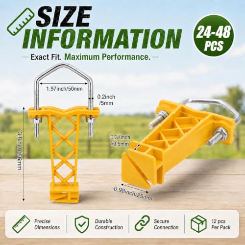 Tondiamo 48 Pcs Tube Post Insulator, Electric Chain Link Fence T Post Extender Insulators for Square Round Pipe Tubing Wire Vinyl Picket Fence (Yellow) | Extender Insulators for Square Round Pipe Tubing Wire Vinyl Picket Fence - style: Yellow