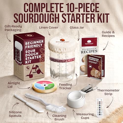 Superbaking Sourdough Starter Jar, Beginner Sourdough Starter Kit, 34oz Wide Mouth Sour Dough Glass Jar with Guides & Recipes, Sourdough Bread Baking Supplies, Sourdough Container Crock