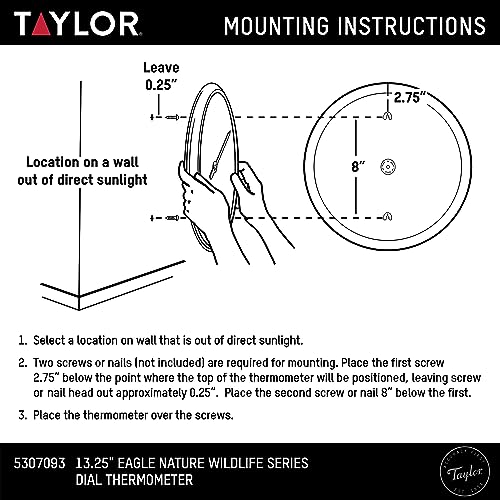 Taylor Nature Series Eagle Indoor Outdoor Dial Thermometer, Easy to Read Wall Decor for Patio, Pool, Yard, Garden or Garage, 13.25 Inch, Gray Bezel - style: Eagle