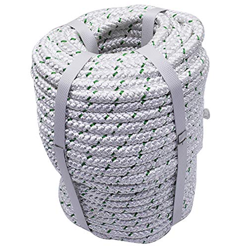 3/8 Inch x 100 Feet 4800Lbs Double Braid Polyester Rope Breaking Strength Strong Pulling Rope - color: White & Green, size: 3/8in x 100 ft