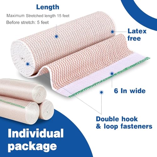 AZEN Premium 12 Pack Elastic Bandage Wrap 6 Inch, Compression Wrap Bandage for Legs, Ankle, Knee, Tummy, Body, Latex-Free, Lymphedema Wraps for Legs - color: B-12p(6in)