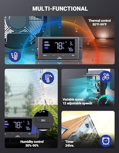 iLIVING 12" Wall Mounted Shutter Exhaust Fan, Automatic Shutter, Temperature and Humidity Controls with Variable Speed, 960 CFM at 1600 RPM DC Motor - size: 12-inch