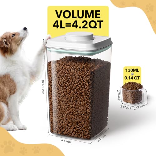 Dog Food Storage Container with 130ml Scoop – 4L/4.2qt Airtight Dog Food Container for Kibble & Treats, BPA-Free Cat Food Storage Container, Stackable Pop Lid Plastic Container with Lid - color: 4.2Qt