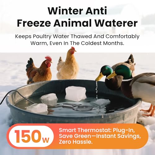 150W Submersible Cast Aluminum De-Icer – Thermostatic Chicken Water Heater for Livestock Tanks & Winter Bird Baths, Energy-Efficient Anti-Freeze Utility Heater, Black - size: 150W