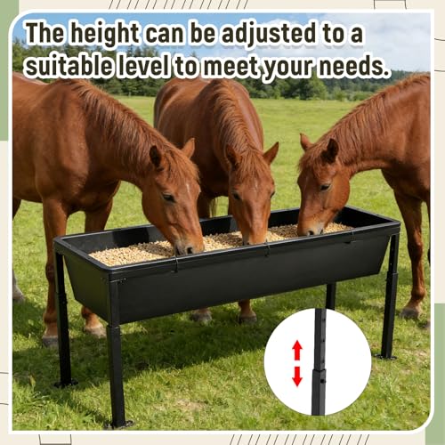 2 Pack 38.6 Inch Livestock Feeding Trough, 11 Gal Water 66 Lbs Feed | Water and Feed Use, Adjustable Stand, Non Slip Spill Proof, Metal Plastic Construction, Horses Goats Sheep Cattle, Farm Use