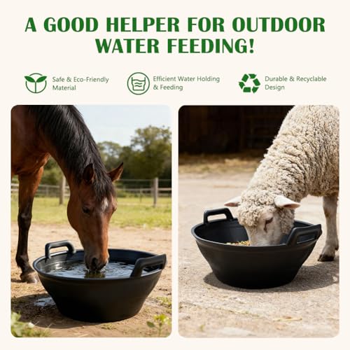 4Pcs Multi-purpose Flexible Feeder Pan, Large Feed Bucket for Animal Feeding, Livestock Water Bowl Chicken Dust Bath Tub for Horse Goat Pig Dog Farm Livestock Poultry