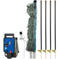 Premier 1 PoultryNet® Plus, Starter Kit for Chickens – 42"H x 100'L | Green/black. Includes solar energizer, support posts & tester. Double spike, posts every 6.8 ft to reduce sag. For poultry.