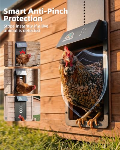 Smart WiFi Automatic Chicken Coop Door with App Controlled | Aluminum Alloy Automatic Chicken Door with Multiple Modes, Solar Chicken Coop Door with Timer & Light Sensor