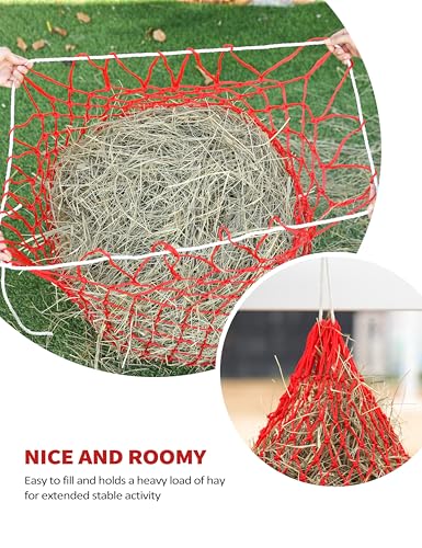 Harrison Howard Slow Feed Hay Net for Horses, 40 Inch Hay Bag Holds 1–2 Flakes, 2 Inch Mesh Durable Hanging Feeder for Stable, Pasture & Livestock-Red - color: Red