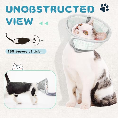 Supet Cat Cone Collar Soft, Air Mesh Recovery Collar to Stop Licking, Breathable Neck Cone Alternative, Lightweight Cat Head Cone Anti Scratch (Green,M) - color: Green, size: M