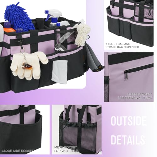 SCAVATA Wearable Cleaning Caddy, Cleaning Caddy Supplies Organizer with Handle & Shoulder Straps for Housekeepers, Under Sink & Car Cleaning Tool Organizers Bag with 4 Foldable Divider (Lilac) - color: Lilac